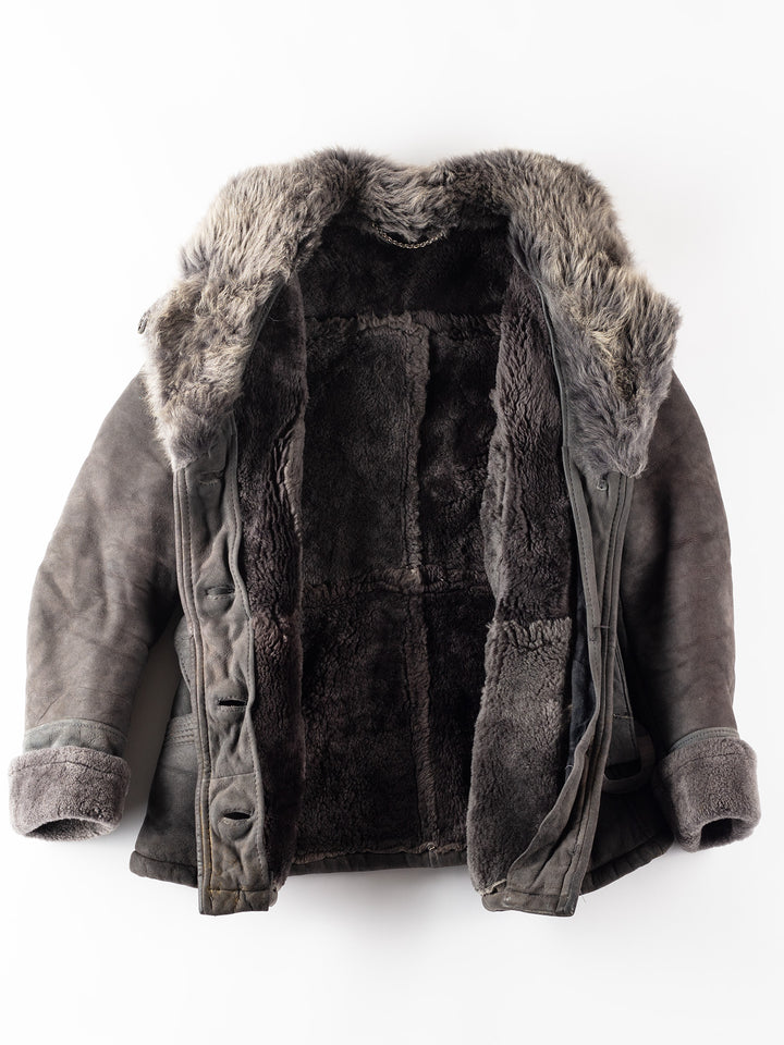 Vintage 70's Women Sheepskin Shearling Jacket in Gray