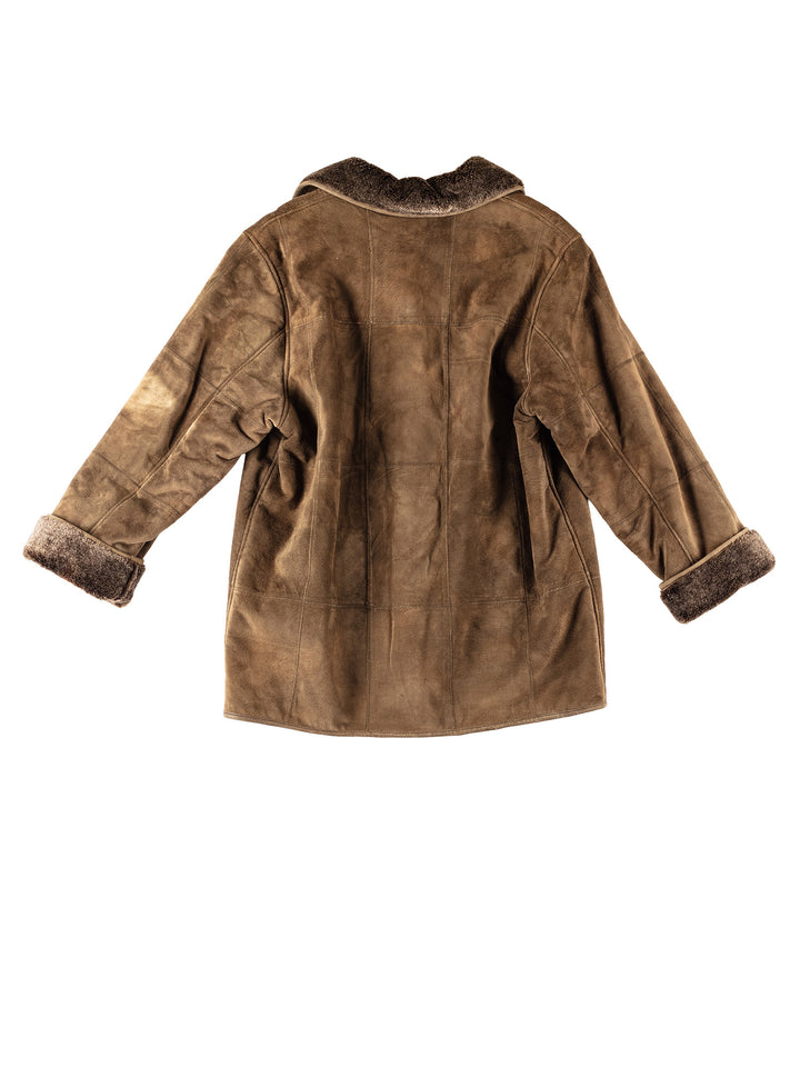 Vintage 80's Women Faux Sheepskin Coat in BrownMN376