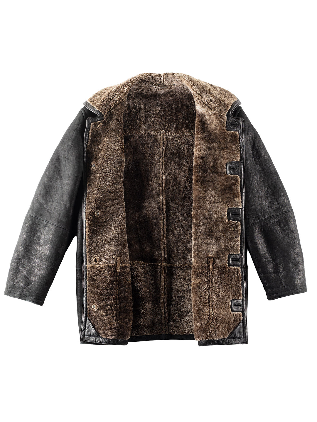 Vintage 80's Men Sheepskin Coat in Black