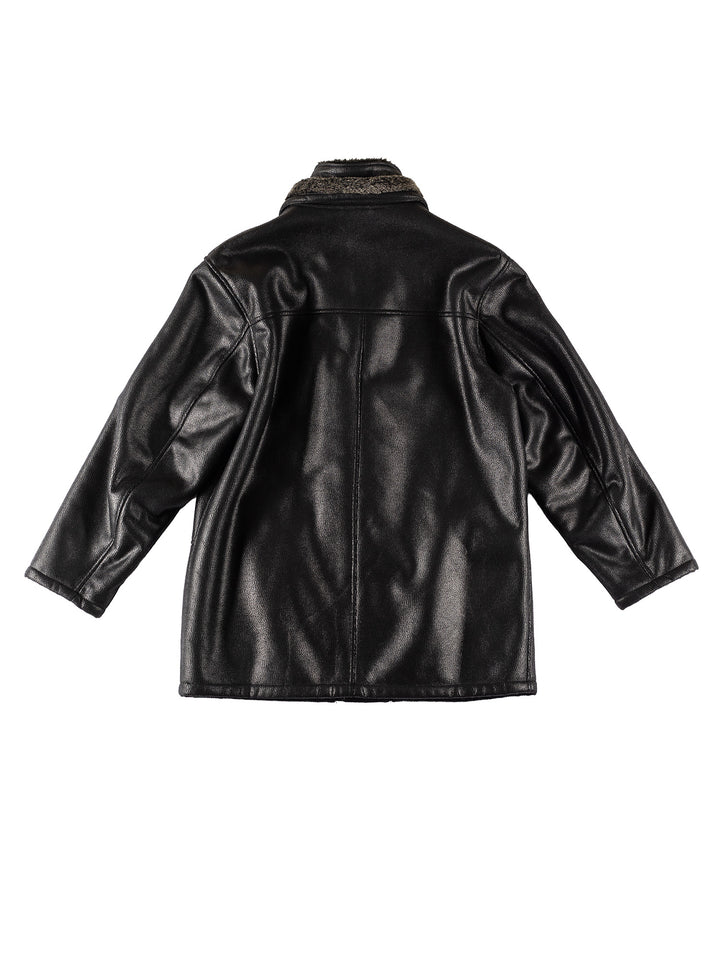 Vintage 80's Men Faux Sheepskin Coat in BlackVN405