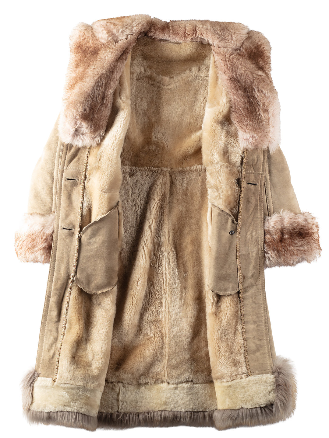 Vintage 70's Women Sheepskin Shearling Coat in Beige