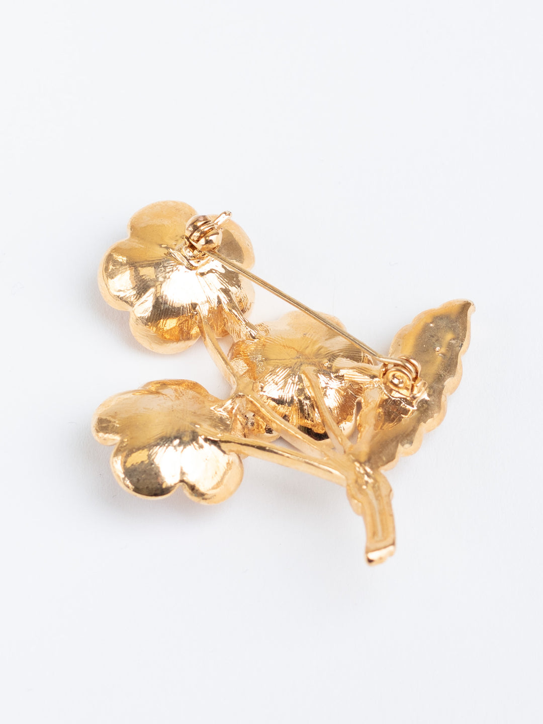 Vintage 80s Floral Gold-Tone Brooch with Amber Rhinestones