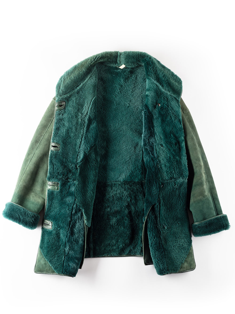 Vintage 80's Women Sheepskin Shearling Coat in Green