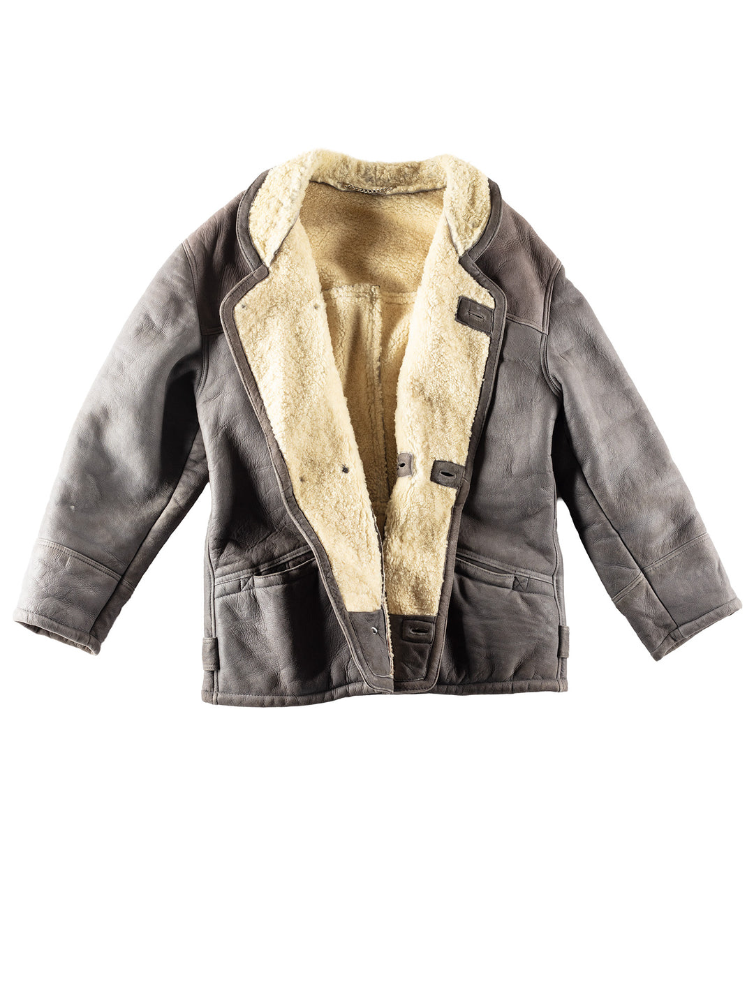 Vintage 80's Men Sheepskin Coat in Gray