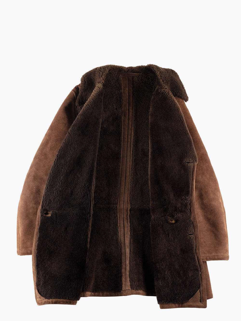 Vintage 70's Men Sheepskin Shearling Coat in Brown