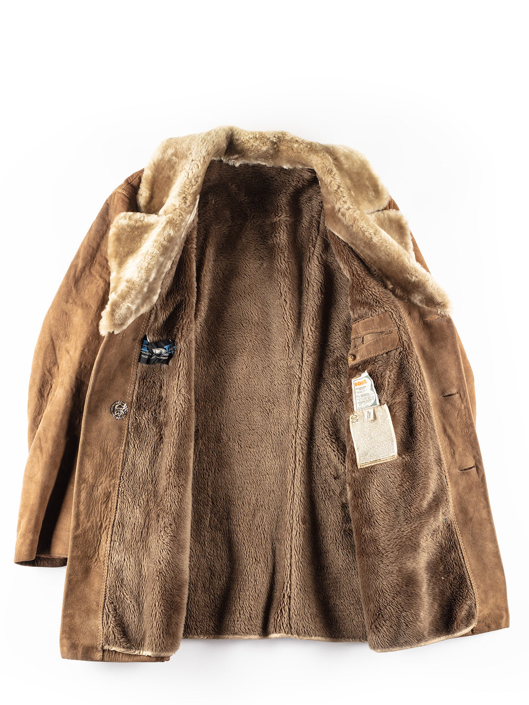 Vintage 70's Men Faux Sheepskin Coat in Brown