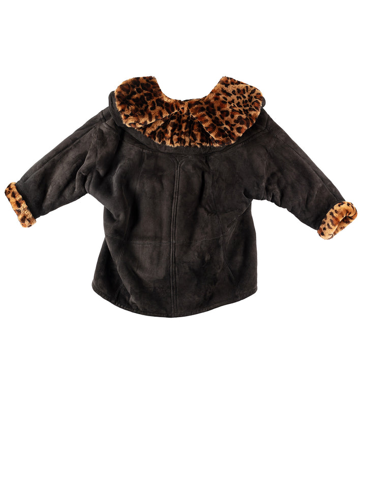Vintage 80's Women Sheepskin Coat in GrayMN284