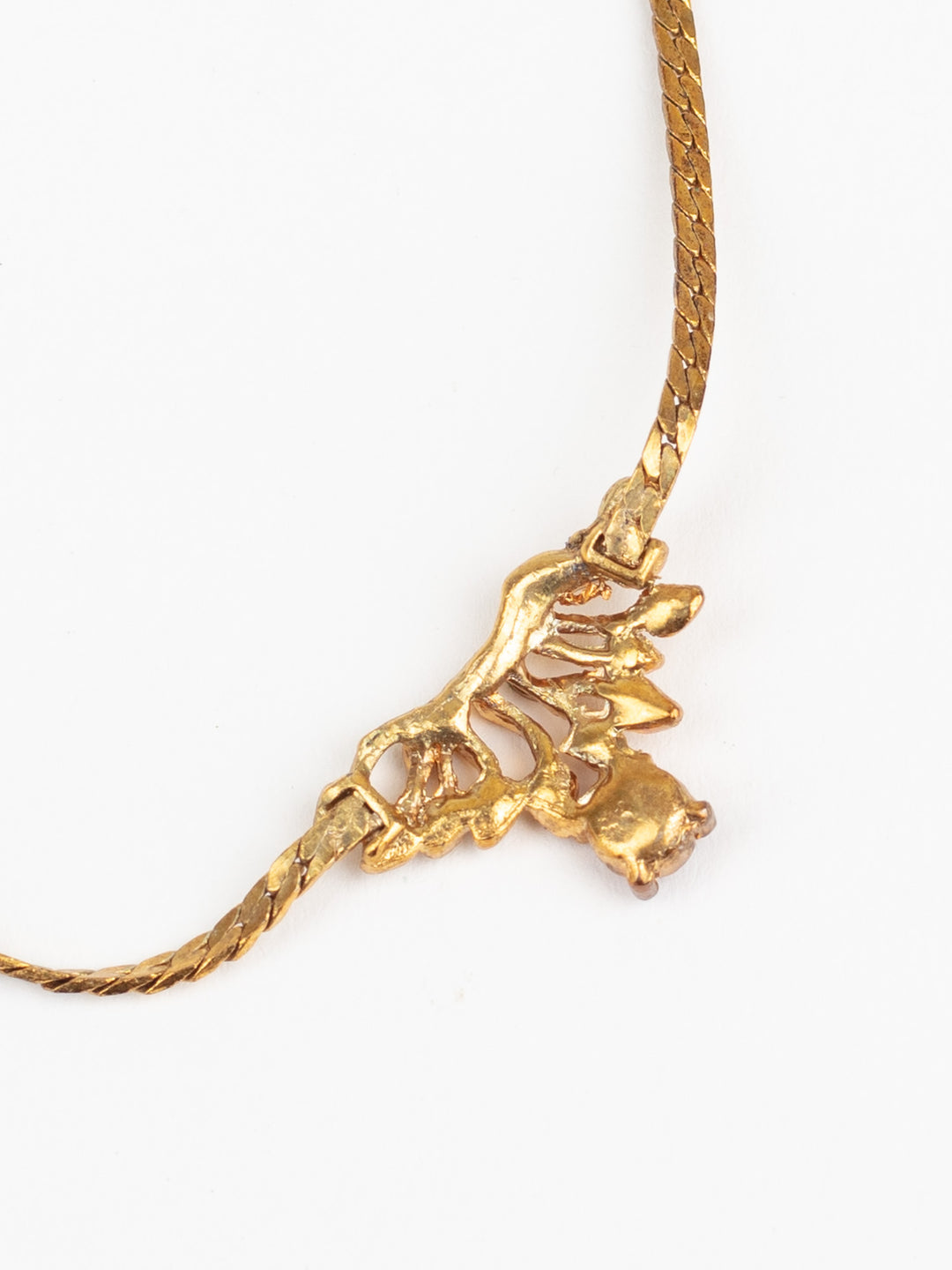Vintage 80s Gold-Tone Necklace with Red Glass Accent and Ornate Pendant