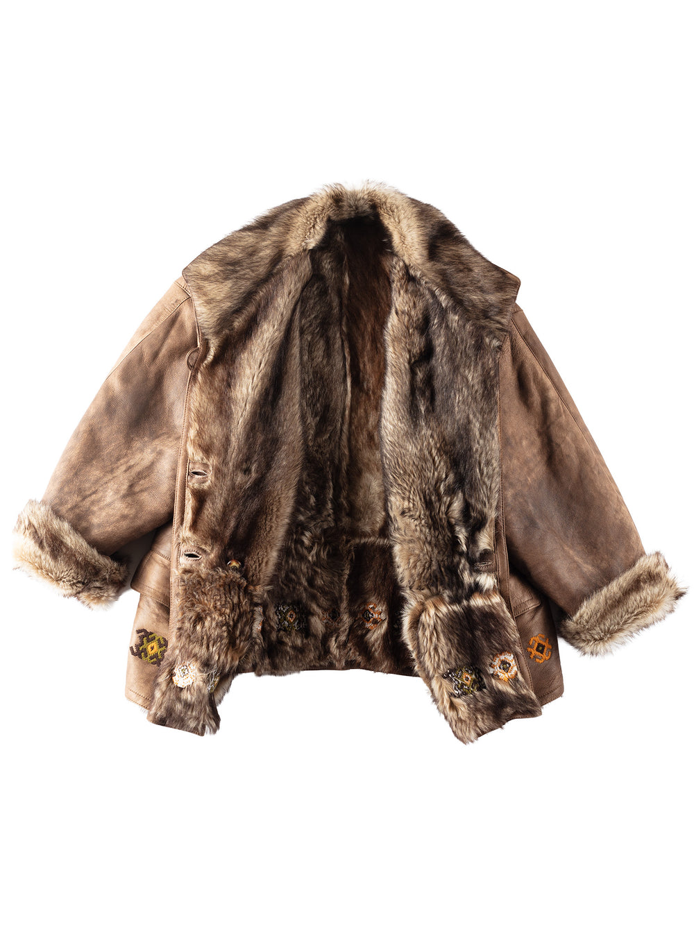 Vintage 80's Women Sheepskin Shearling Coat in Brown