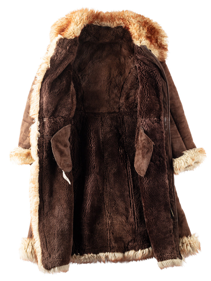 Vintage 70's Women Sheepskin Shearling Coat in Brown