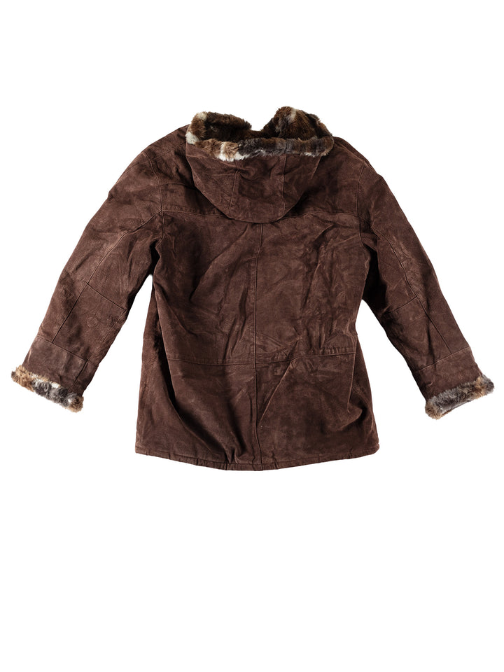 Vintage 90's Women Faux Sheepskin Coat in BrownMN590