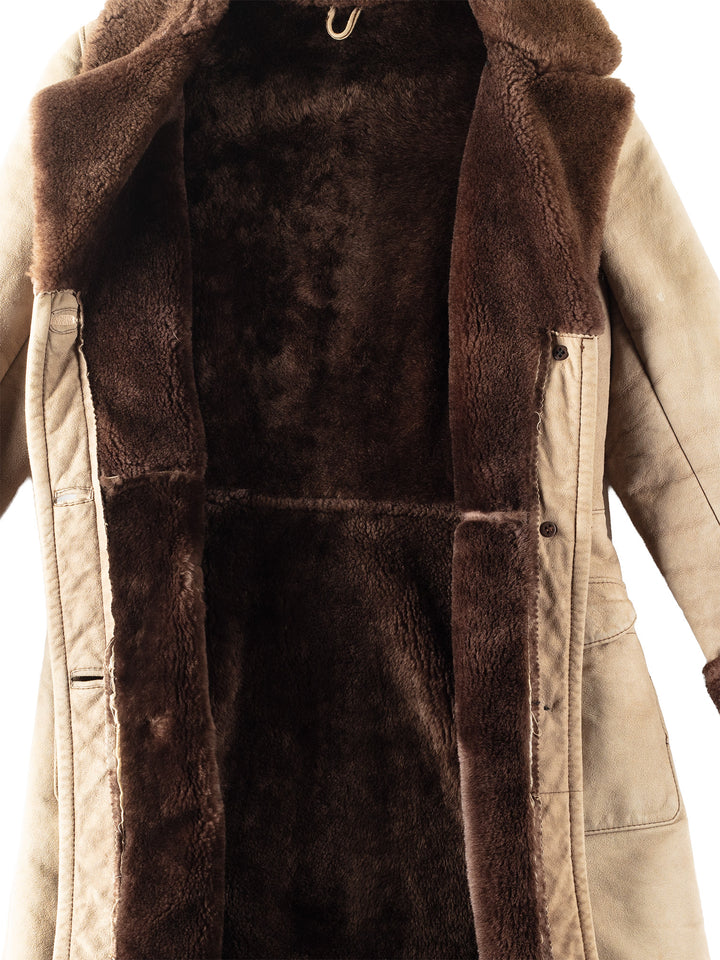 Vintage 70's Women Sheepskin Shearling Coat in Beige