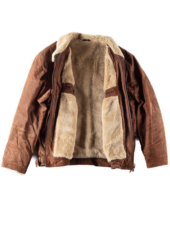 Vintage 80's Men Faux Sheepskin Jacket in Brown
