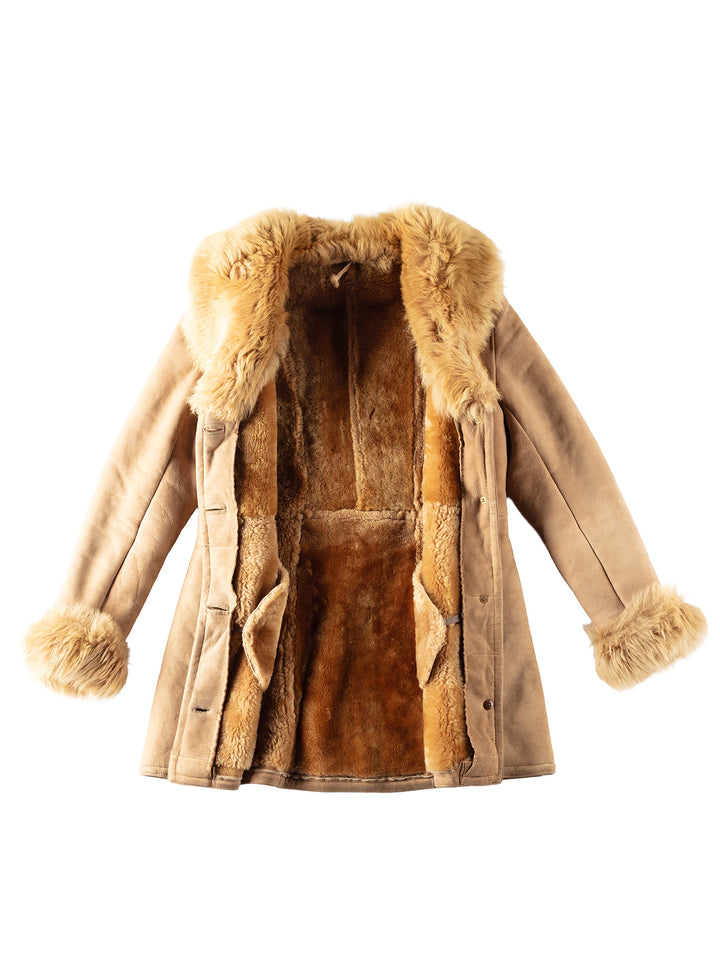 Vintage 70's Women Sheepskin Shearling Coat in Beige