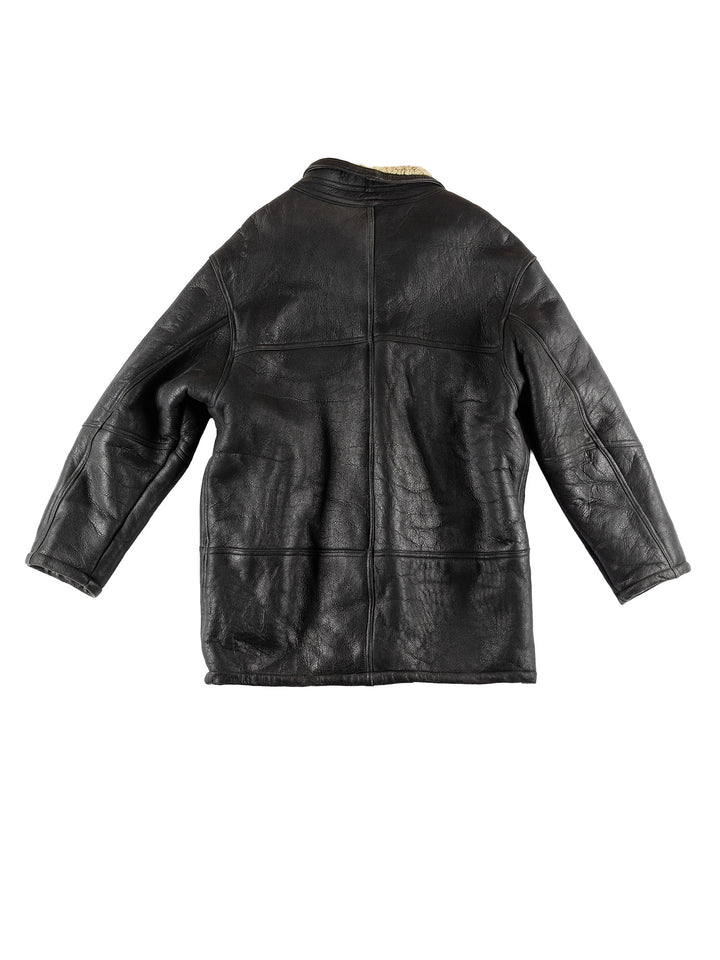 Vintage 80's Men Sheepskin Coat in BlackVN459