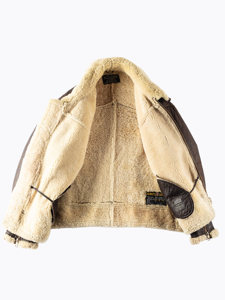 Vintage 80's Men Sheepskin Shearling Jacket in Brown