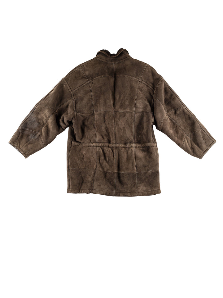 Vintage 80's Men Sheepskin Coat in KhakiVN462