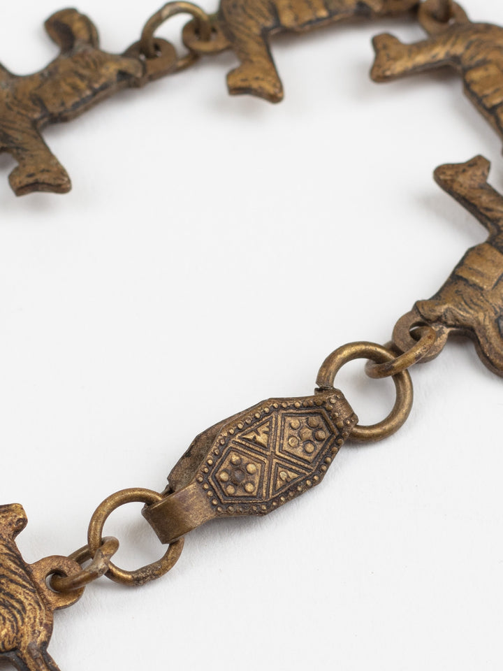 Vintage Brass Dog Link Bracelet with Rustic Patina – Made in Argentina
