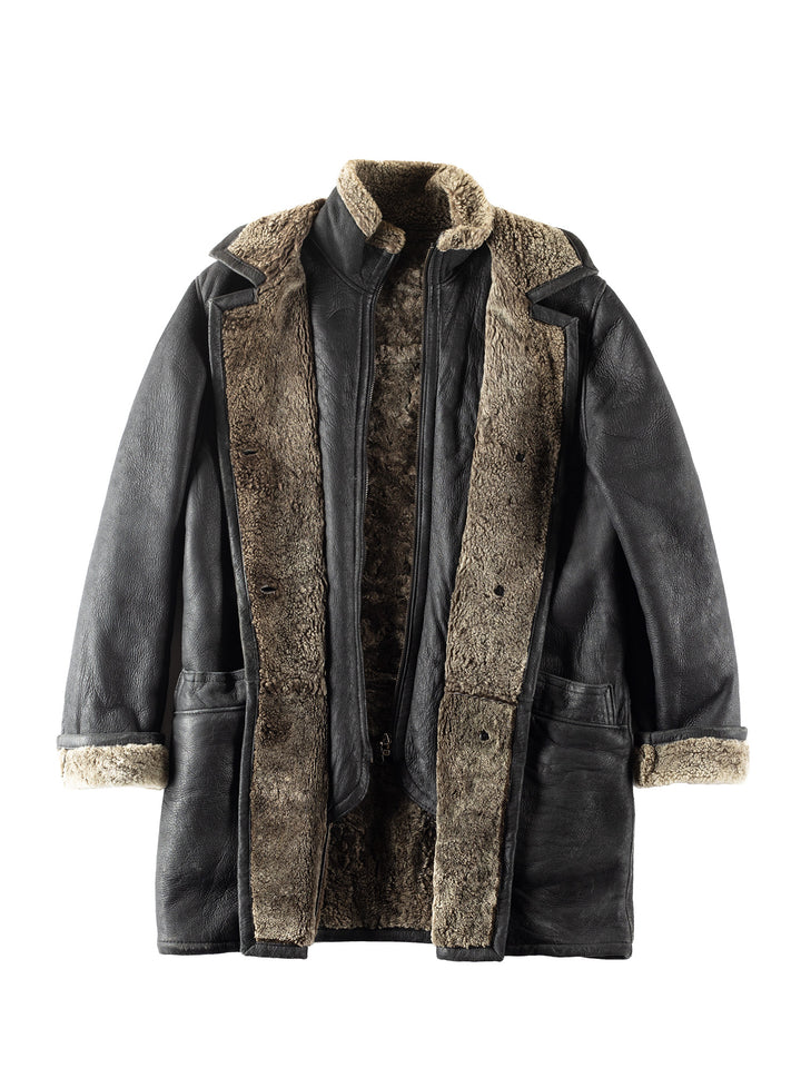Vintage 80's Men Sheepskin Coat in Black