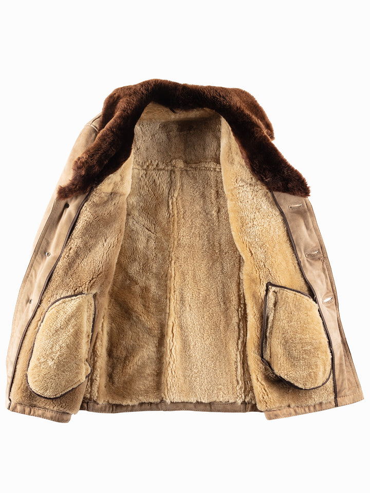 Vintage 70's Men Sheepskin Shearling Coat in Brown
