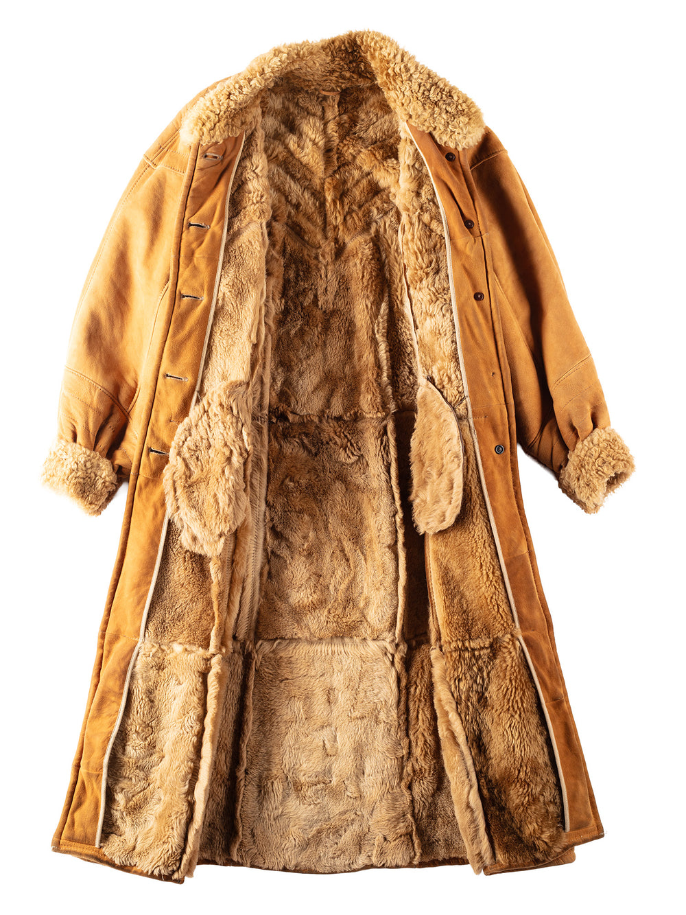 Vintage 80's Women Faux Sheepskin Coat in Brown