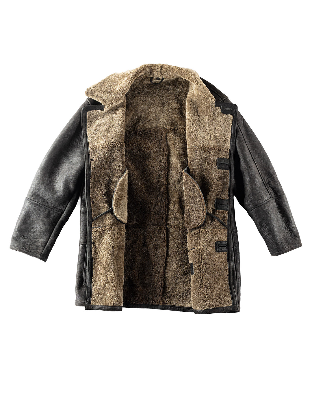 Vintage 80's Men Sheepskin Coat in Black