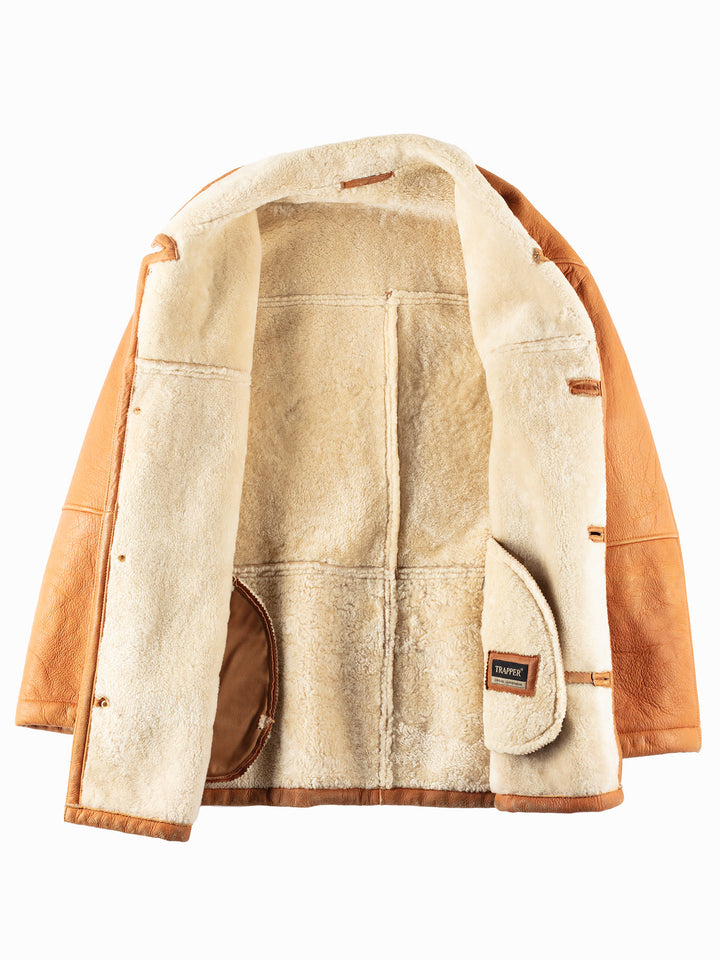 Vintage 80's Men Sheepskin Shearling Jacket in Brown