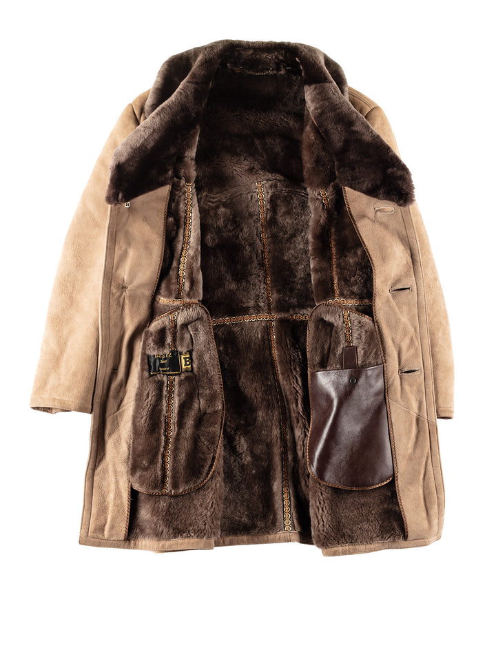 Vintage 70's Men Faux Sheepskin Coat in Beige