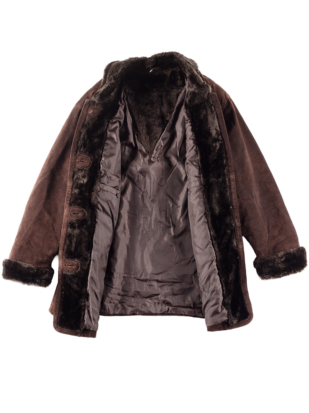Vintage 80's Women Faux Sheepskin Coat in Brown