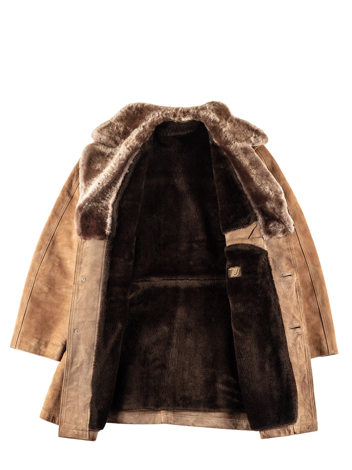 Vintage 70's Men Faux Sheepskin Coat in Brown