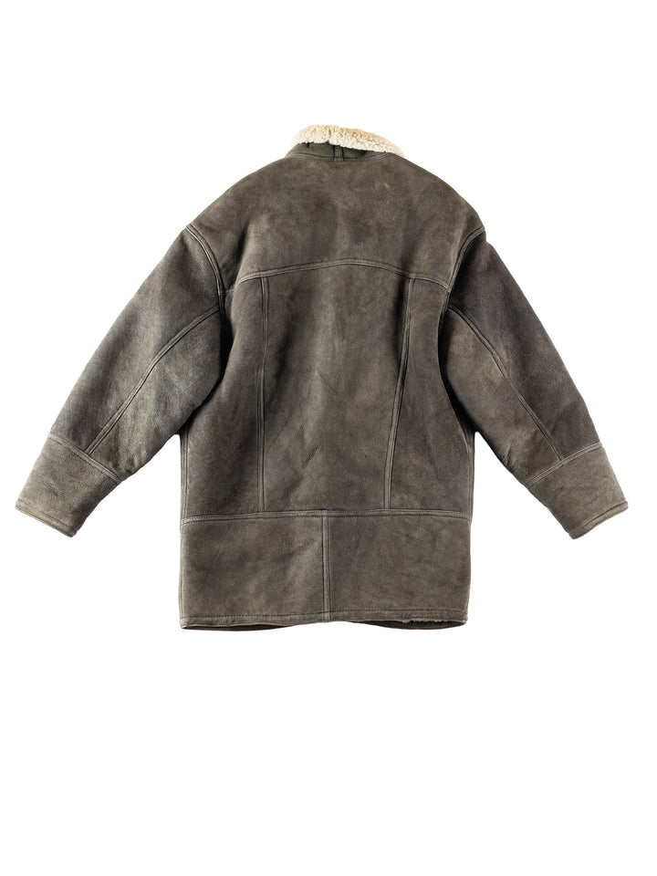 Vintage 80's Men Sheepskin Coat in GrayVN316