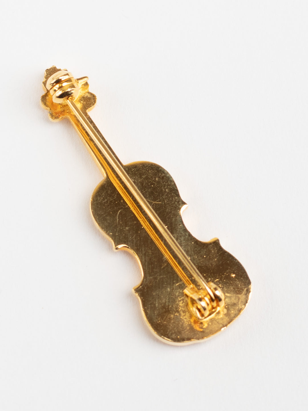 Vintage 80s Gold-Tone Violin Brooch – Musical Instrument Jewelry for Women
