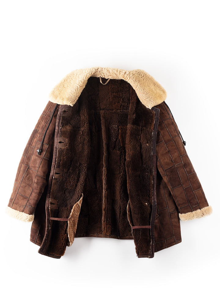 Vintage 80's Women Sheepskin Shearling Coat in Brown