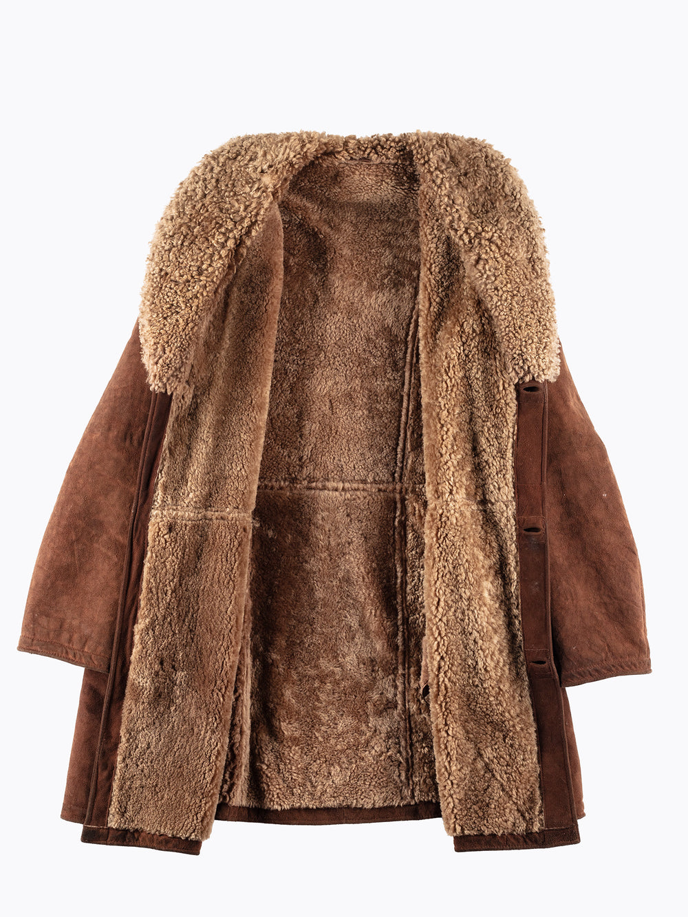 Vintage 70's Men Sheepskin Shearling Coat in Brown