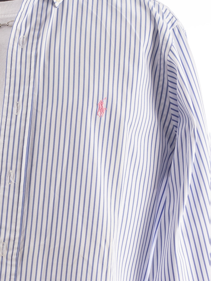 Vintage 90's Men Ralph Lauren Blue White Striped Shirt