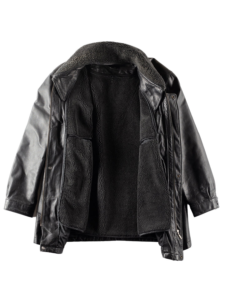 Vintage 90's Men Faux Sheepskin Coat in Black