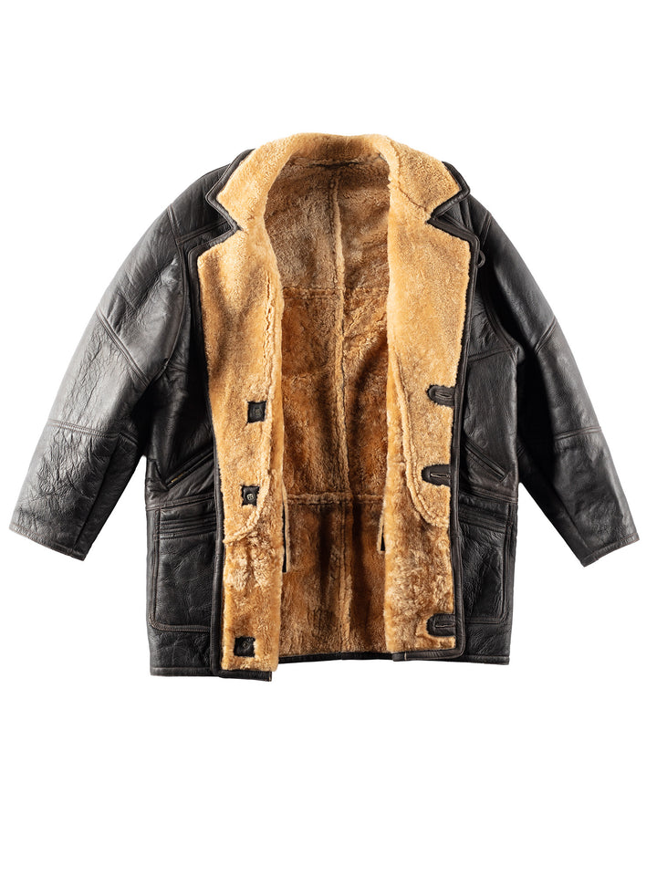 Vintage 90's Men Sheepskin Coat in Black