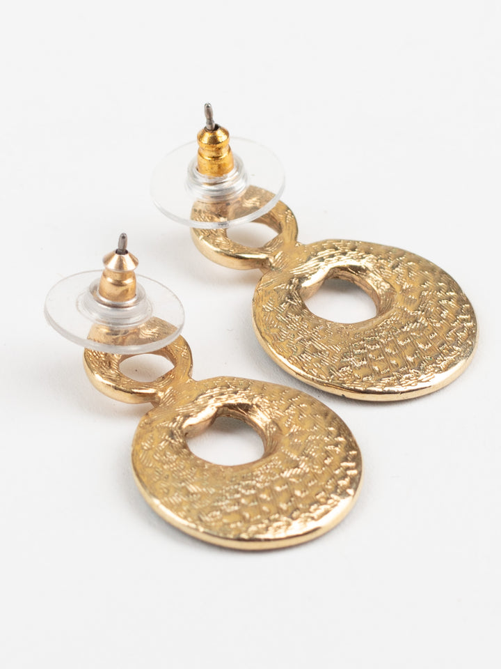 Vintage 80s Green Enamel Dangle Earrings with Gold-Tone Drops