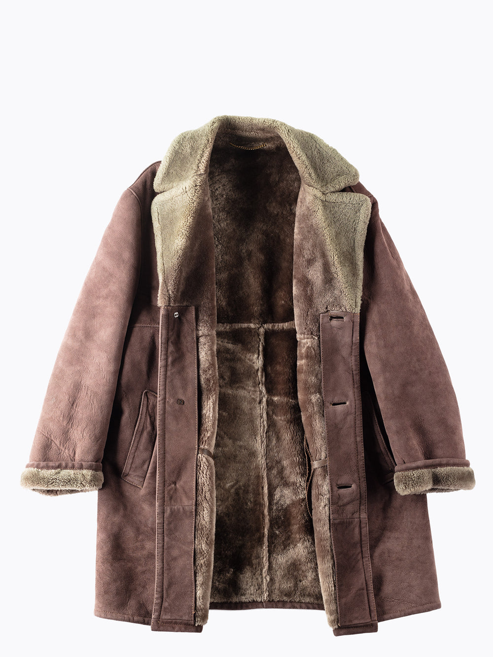 Vintage 70's Men Sheepskin Shearling Coat in Brown
