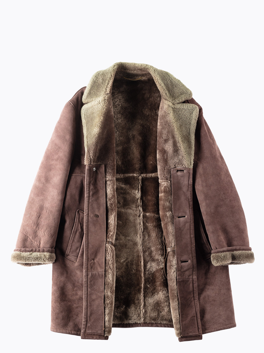 Vintage 70's Men Sheepskin Shearling Coat in Brown