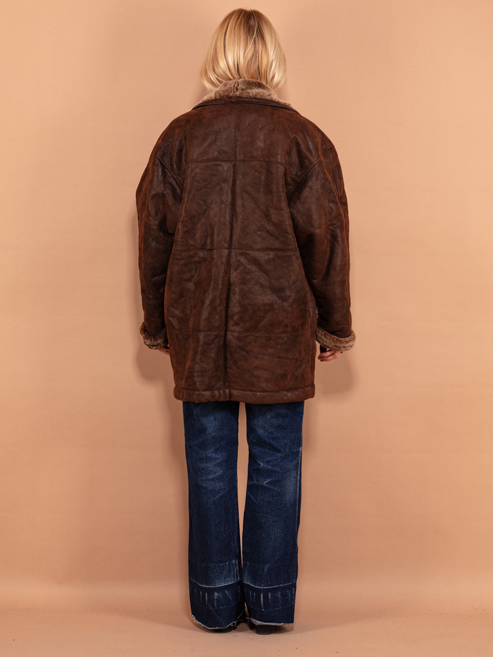Vintage 80's Women Oversized Sheepskin Coat in Brown - NorthernGrip