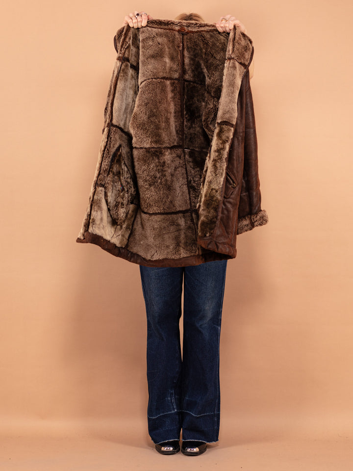 Oversized Sheepskin Coat 80s, Size L, Shearling Leather Coat, Western Style Sheepskin Overcoat, Vintage Outerwear, Sustainable Clothing