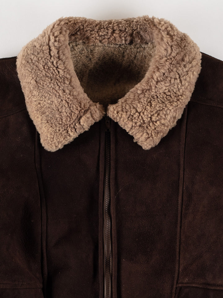 Vintage 80's Men Sheepskin Coat in BrownVN690