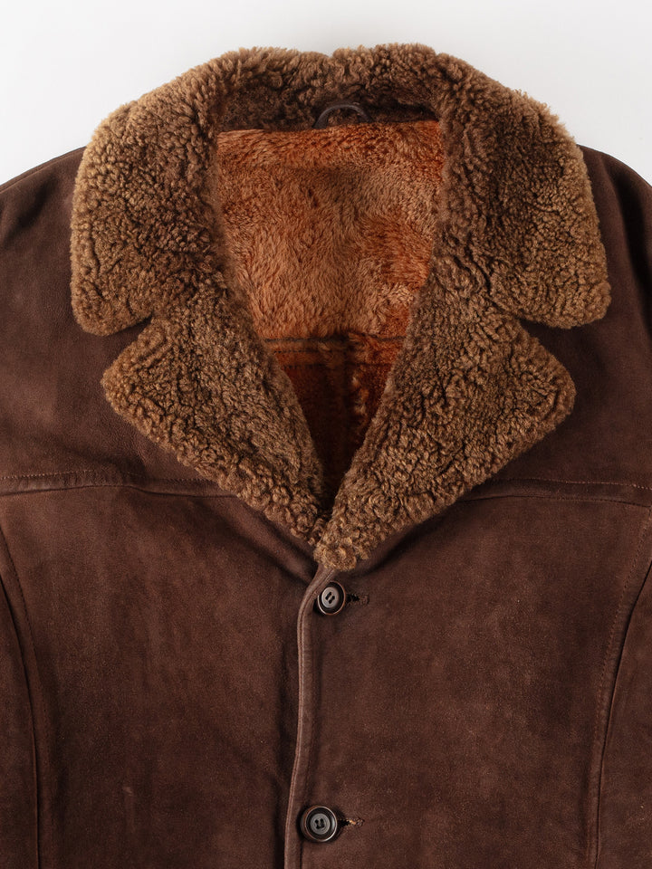 Vintage 80's Men Sheepskin Coat in BrownVN287
