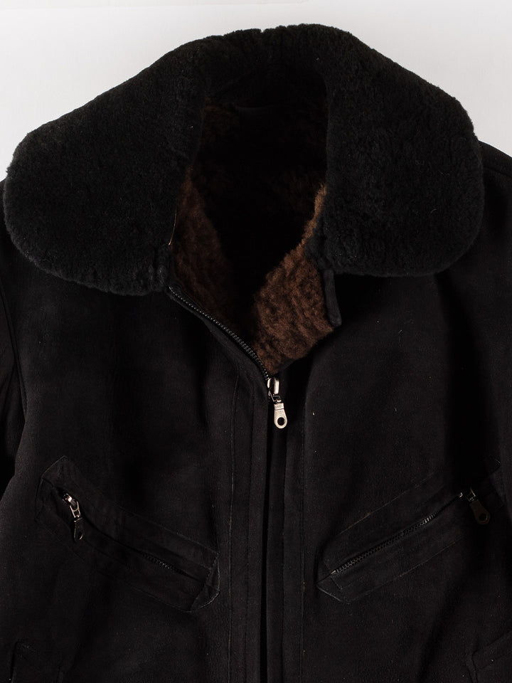 Vintage 80's Men Sheepskin Coat in BlackVN407
