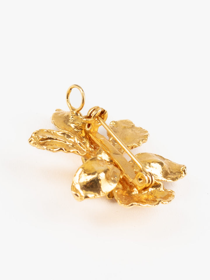 Vintage 80s Gold-Tone Textured Flower Brooch
