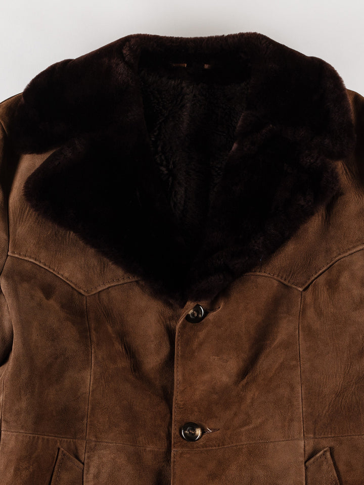 Vintage 70's Men Faux Sheepskin Coat in BrownVN701
