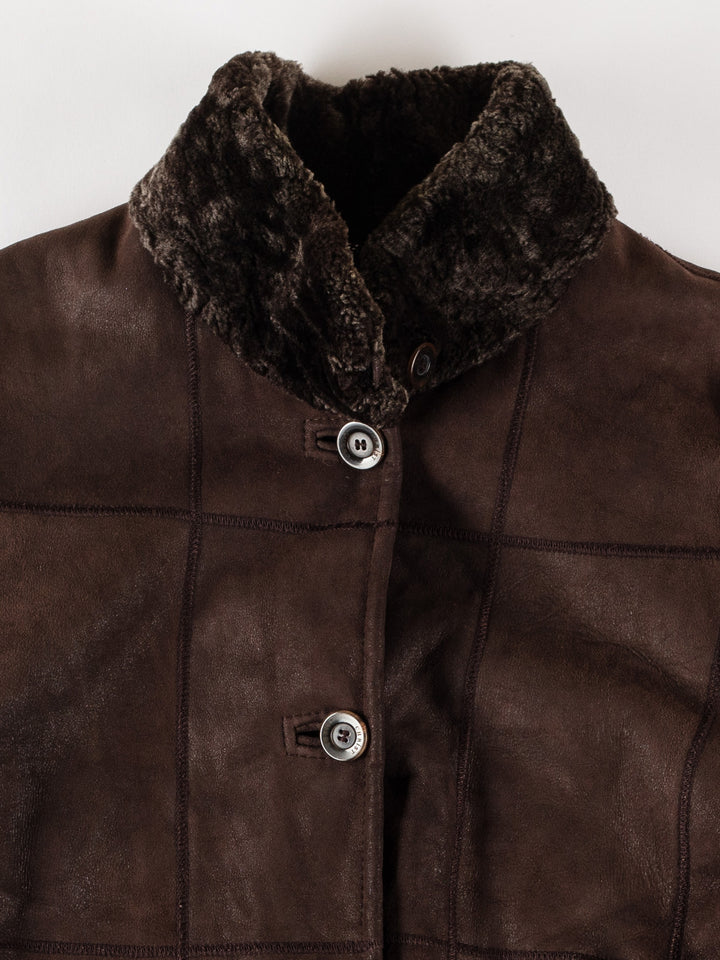 Vintage 80's Women Sheepskin Coat in BrownMN601