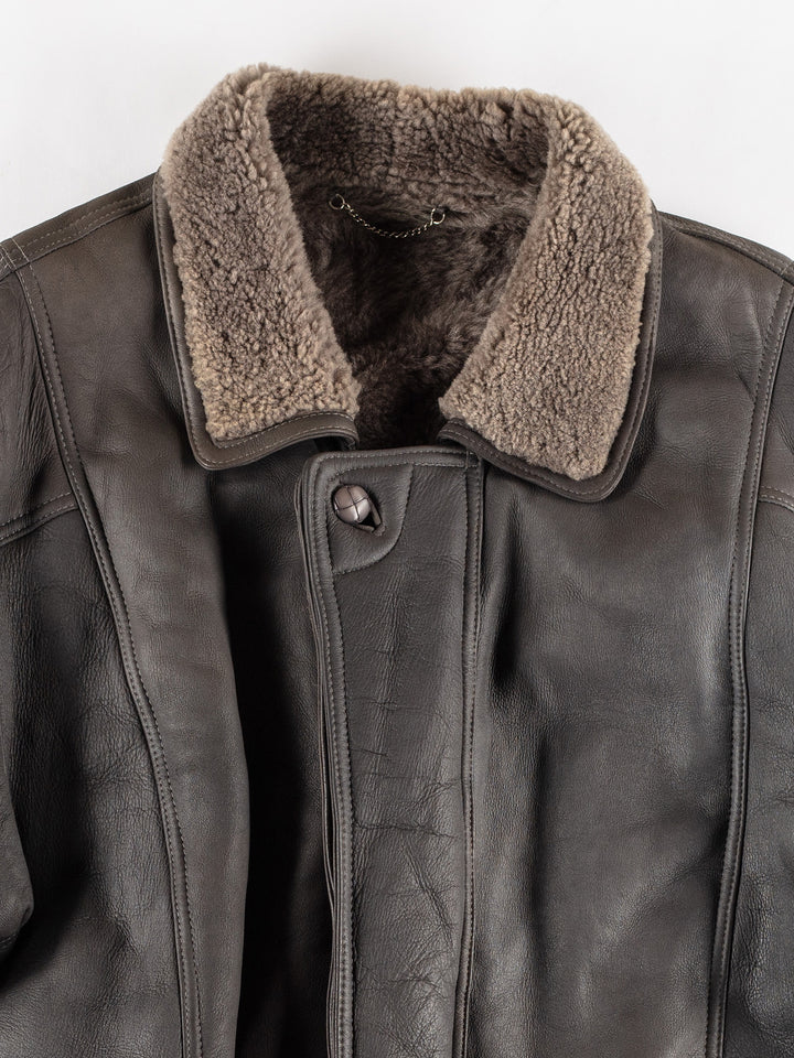 Vintage 80's Men Sheepskin Coat in GrayVN458