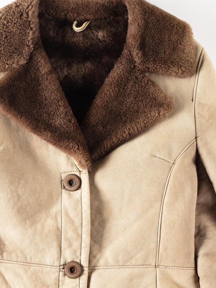 Vintage 70's Women Sheepskin Shearling Coat in Beige